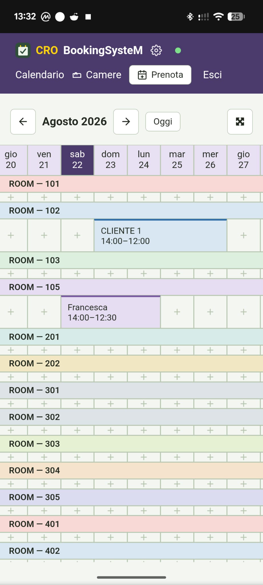 Calendario delle prenotazioni di CroBookingSystem su smartphone